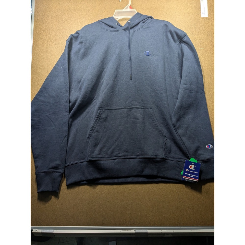 Champion Mens Powerblend Fleece Hoodie Navy Blue Pullover Large NEW
